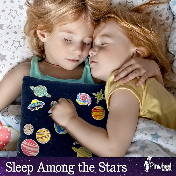 pinwheel crafts beginner sewing kit for kids 8-12 with telescope - astronomy solar system easy sew space pillow kit with planet patches - make your own plush craft