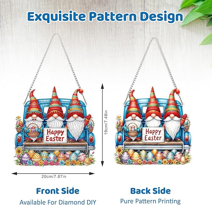 MEIYUDA Gnomes Diamond Art Hanging Kits for Adult, Easter Eggs Diamond Painting Hanging Kits Ornaments, DIY Happy Easter Special Shaped Rhinestone Window Pendants kit for Home Garden Wall Decor Gift