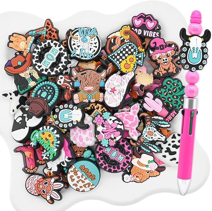 Silicone Focal Beads for Pens Cowboy Accessory Kit 30 Pcs Colorful Round Beads for Keychain Making Bracelet Necklace Handmade Crafts