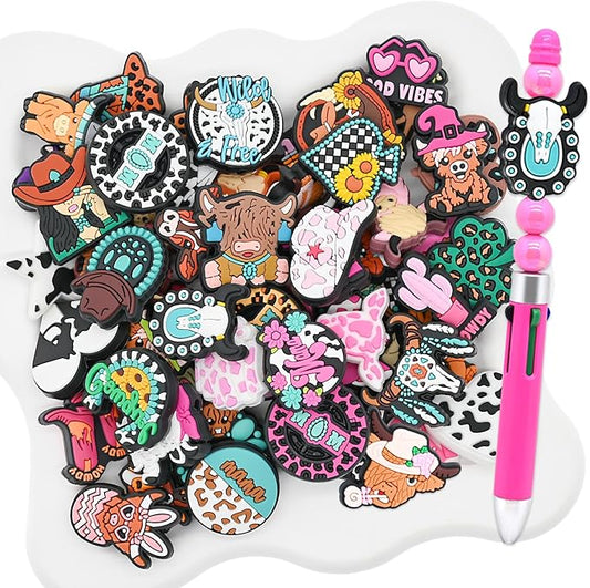 Silicone Focal Beads for Pens Cowboy Accessory Kit 30 Pcs Colorful Round Beads for Keychain Making Bracelet Necklace Handmade Crafts