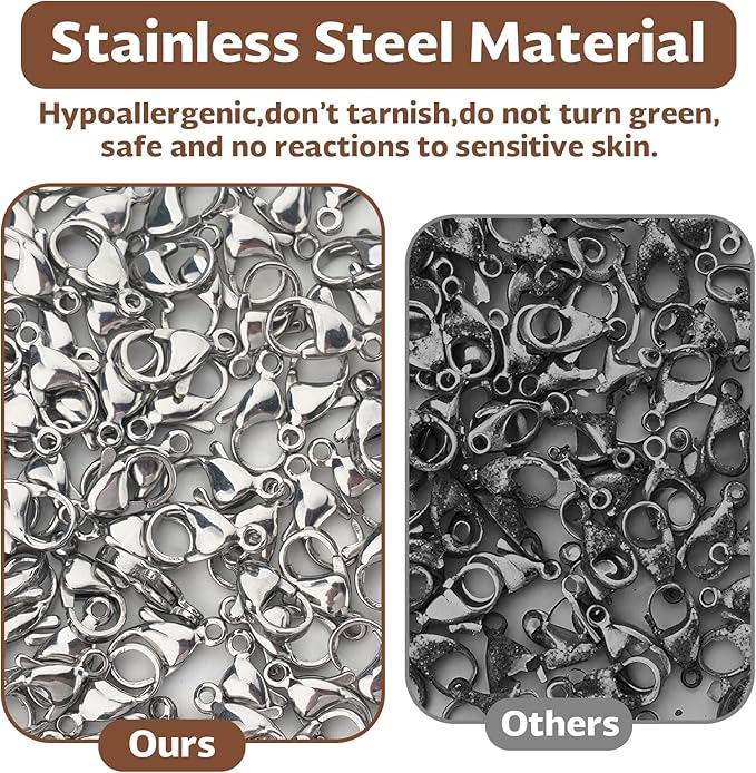 300pcs Stainless Steel Lobster Claw Clasps for Necklace/Bracelet Jewelry Making, 12mmx6mm Jewelry Clasps and Closures, Tarnish-Resistant & Colorfast Lobster Clip Findings & Open Jump Rings Set