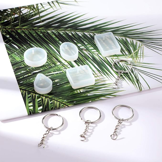 WILLBOND 67 Pieces Resin Keychain Mold Set, Jewelry Pendant DIY Epoxy Casting Mold with Keychain Rings, Dried Flower and Round Sequins for DIY Craft Making Supplies