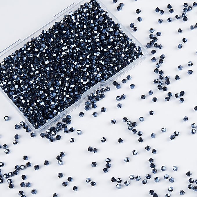 laopottbeads 1200pcs 3mm bicone crystal glass beads for jewelry making, sparkling mini beads for suncatchers, diy bracelets & craft projects (navy blue)