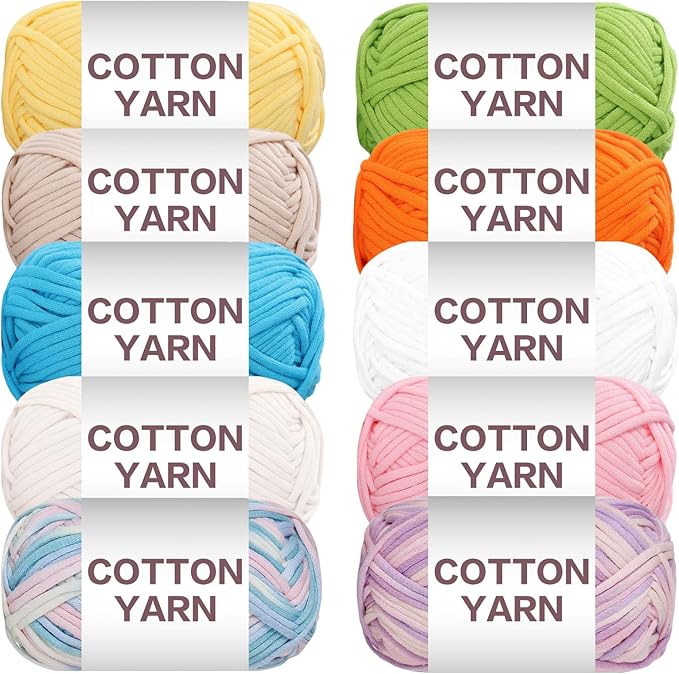 SIMEIQI 10×50g Beginners Yarn Kit for Crocheting and Knitting,Cotton Nylon Blend Yarn for Hand DIY Bag Basket Dolls and Cushion A