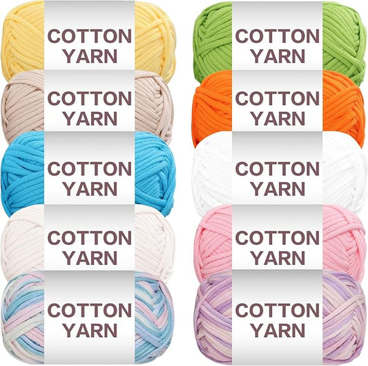 SIMEIQI 10×50g Beginners Yarn Kit for Crocheting and Knitting,Cotton Nylon Blend Yarn for Hand DIY Bag Basket Dolls and Cushion A