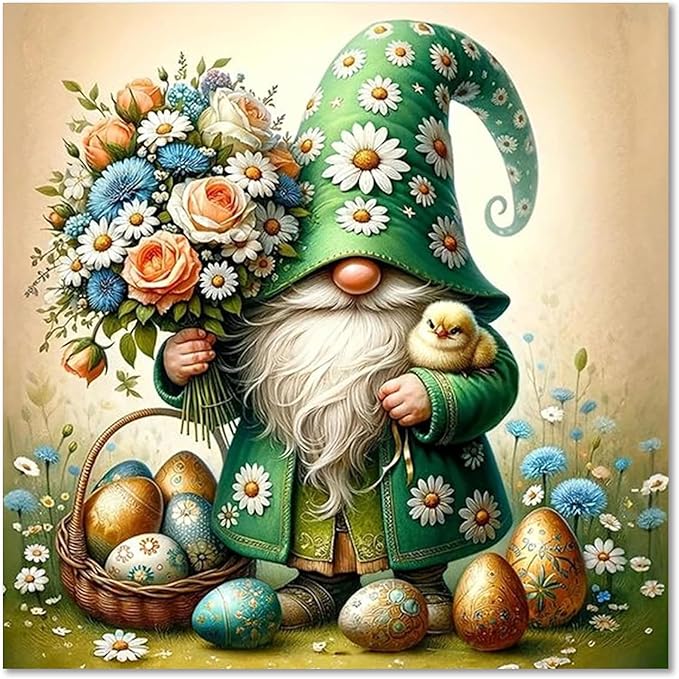 HMZephitiquc Easter Paint by Numbers Kit for Adults, Gnome Paint by Number for Adults, Painting by Numbers, Easy Acrylic Oil DIY Crafts for Gift Home Decor 16x16 in