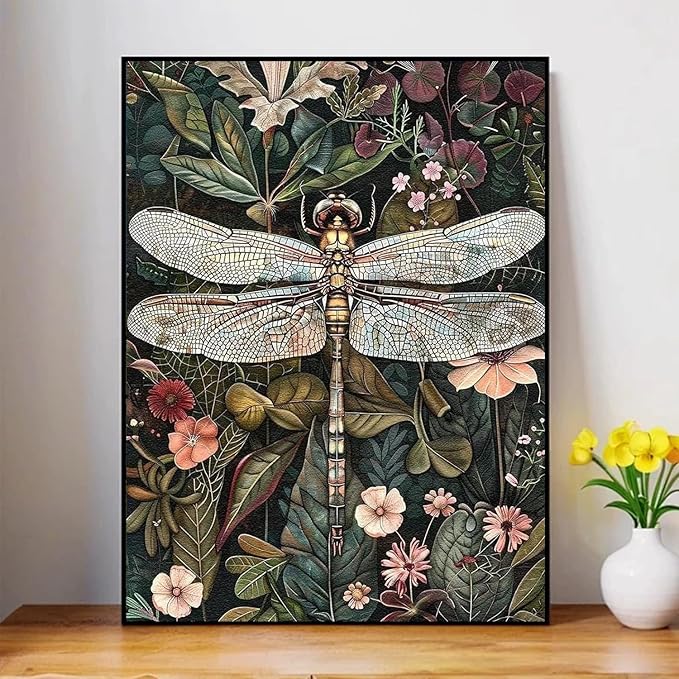 Framed Paint by Numbers Kit for Adults with Wooden Easel, Dragonfly Paint by Numbers Kit for Adults, DIY Acrylic Oil Painting Kits with Brushes Gift Box for Home Wall Decor(16x20inch)