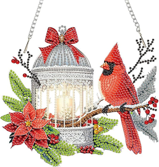 Auremi Christmas Diamond Art Pendant Kits,5D Cardinal Diamond Art Diamond Painting Hanging Kits,DIY Special Shaped Diamonds Painting Suncatcher Pendant Kit for Adults for Gift Wall Home Decor