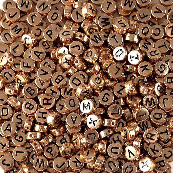 Amaney 600Pcs 7x4mm Rose Gold Round Acrylic Letter Beads Alphabet Letter Beads for Jewelry Making Bracelets Necklaces Key Chains