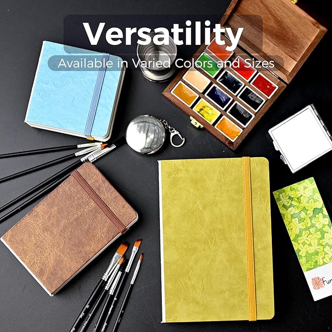 Funto Watercolor Journal, 7.5x5, 2 Packs, 44 Pages Each, Cold-Pressed 100% Cotton,PU Leather Green Cover, Art Supplies for Mixed Media