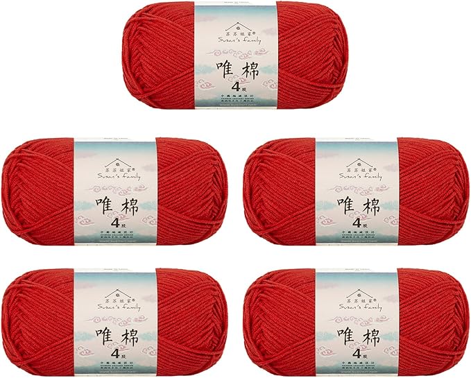 Susan's Family 4 ply 60% Cotton 40% Acrylic Yarn - Soft & Durable - 5 x 50g (1.76oz) - 655 Yards for Knitting & Crocheting - Baby Blankets, Amigurumi, Sweaters & More
