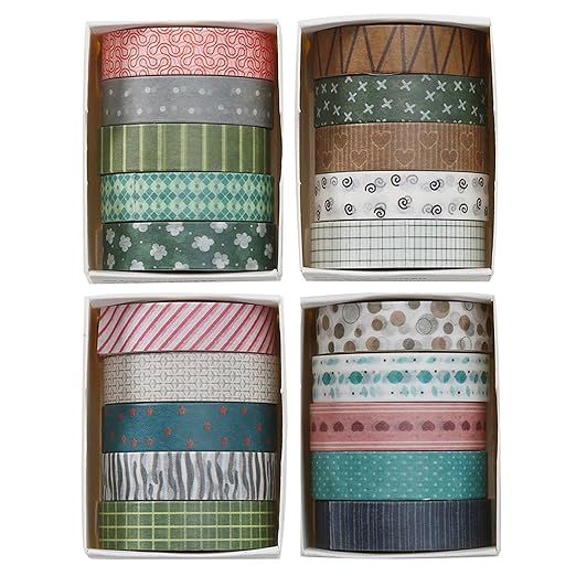 YUBBAEX 20 Rolls Basic Patterns Washi Tape Set Skinny Masking Creative Decorative Tapes, Designer's Selection (Collection 3-Elegance)