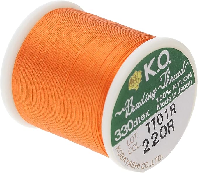 KO Nylon Beading Thread, Orange Color, Japanese Pre-Waxed 100% Nylon, 330TEX, Tangle Resistant Knotting Cords, 50m /55 yds Spool, Use for Seed Bead Projects, Loom Work & Bead Weaving