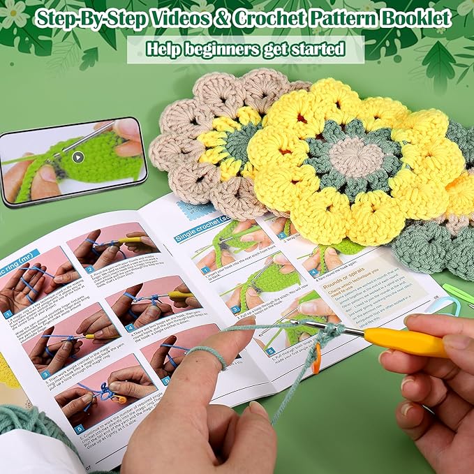 XANGNIER Crochet Starter Kit with Step-by-Step Video Tutorials, Hook, Accessories, Learn to Crochet Beginner Kit for Adults and Kids, DIY Arts & Crafts