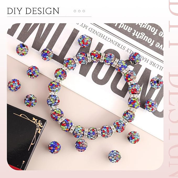 200 pcs black mixed rhinestone beads for jewelry making, sparkle crystal clay christmas for bracelet baseball necklace earring crafting and diy, shiny round shamballa disco ball beads bulk