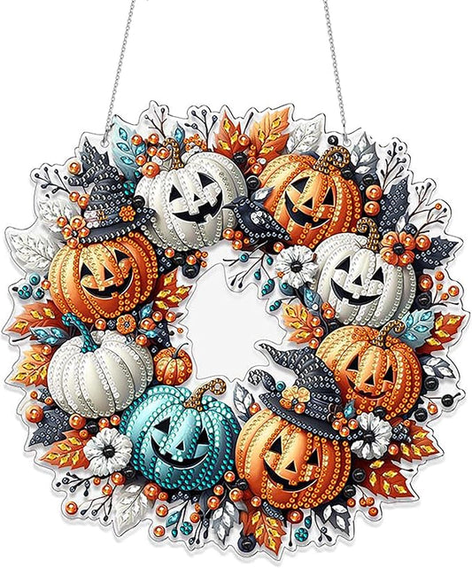MUNORIAY Diamond Art Hanging Kit for Adult,Special Shaped Rhinestone,5D DIY Acrylic Double Sided Diamond Art Painting Window Pendants,Home Garden Wall Decor Hanging Ornament(Halloween Pumpkin)