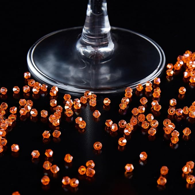 laopottbeads 1200pcs 3mm bicone crystal glass beads for jewelry making, sparkling mini beads for suncatchers, diy bracelets & craft projects (orange)