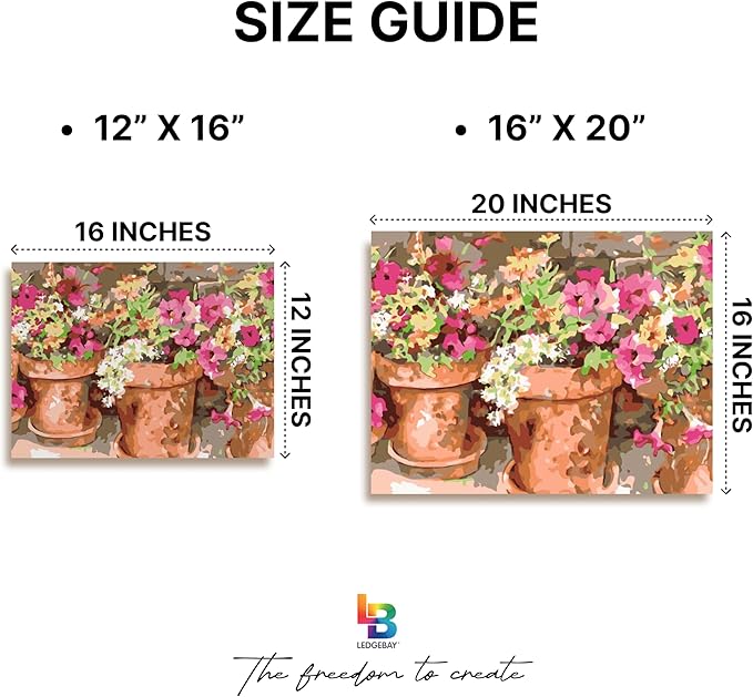 Ledgebay DIY Paint by Numbers Kit for Adults Framed Canvas Beginner to Advanced Paint by Numbers Kit, Kits Include Acrylic Paint Set, Brushes & Tabletop Easel (Sweet Petunias 16" x 20" Framed)