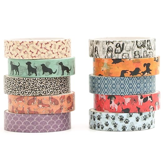 10 Rolls Skinny Washi Tape Set Texture Arts Adhesive Tapes Basic Patterns Decorative Masking Tape Sets for Craft, Kids, Scrapbook, DIY, Gift Wrapping (Style Two)
