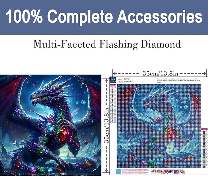 ijbnhd 5D Dragon Diamond Art Kits for Adults, Dragon Diamond Painting Kits for Adults, DIY Full Drill Gem Art Crystal Rhinestone for Wall Home Decor 14X14inch