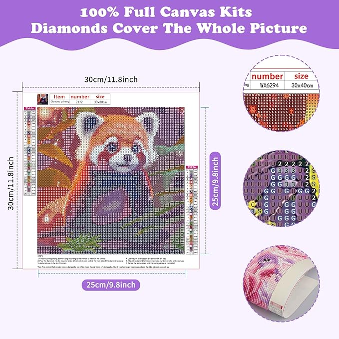 SENQAO Red Panda Diamond Art Diamond Art Kits,5D Diamond Art Kits for Adults,DIY Diamond Art Kits Diamond Art,Round Full Drill Diamonds Diamond Dots Crafts for Home Decor 12x12in