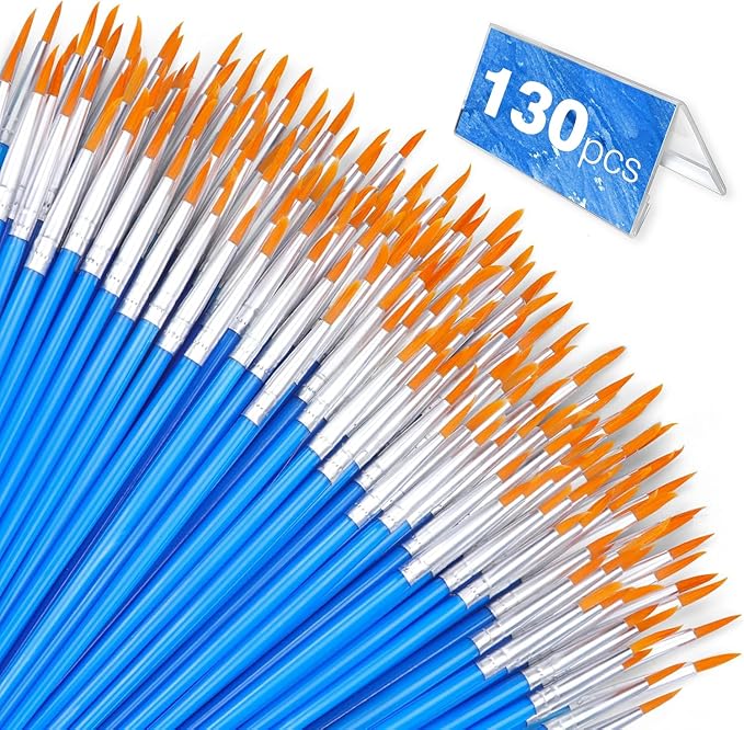 AROIC Small Paint Brushes Bulk,130pcs Nylon Hair Round Detail Brushes for Classroom Model Oil Watercolor Face Acrylic Painting,Acrylic Paint Brushes Professional Artist and Kids Painting Kits