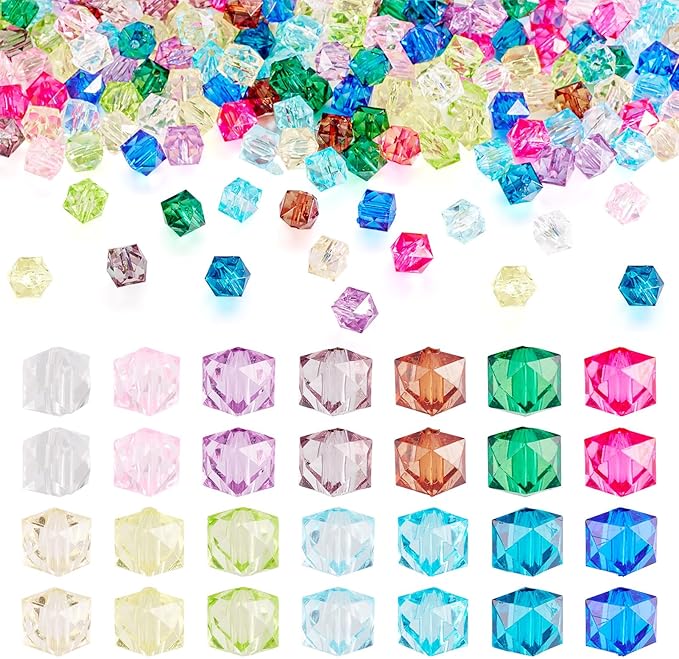 FASHEWELRY 210 Pcs Clear Acrylic Cube Beads - 8mm Faceted Crystal Square Cube Spacer Beads for Bracelets, Necklace, Earrings & DIY Jewelry Making