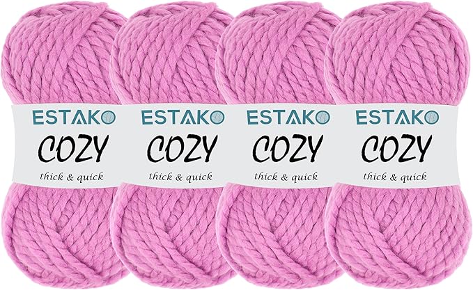 Estako Cozy Thick & Quick Yarn (4 Skeins Pack) 20% Wool 80% Acrylic Soft Super Bulky Weight #6 Knitting and Crocheting Yarn (4 x 3.52 Oz) / (4 x 65 Yrds) (56032-Rose)
