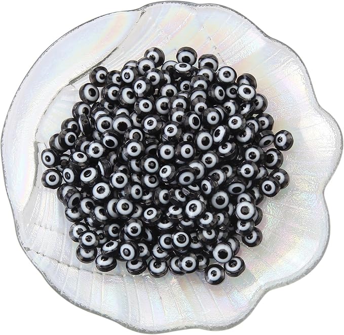 300pcs Evil Eye Beads for Jewelry Making,Flat Round Lampwork Bead 8mm Spacer Beads for Bracelets Necklace Handicraft Kit(Black)