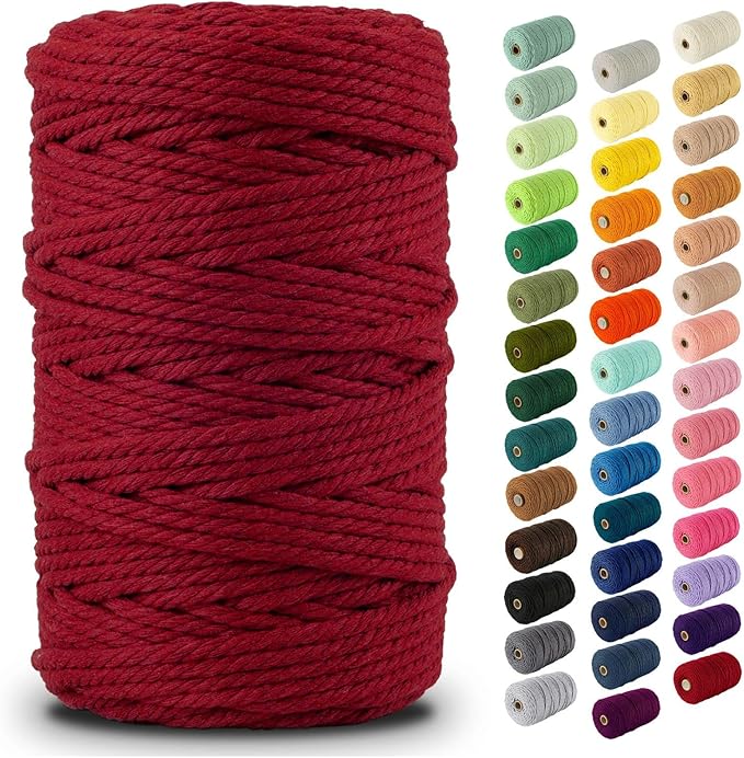 Nook Theory Macrame Cord - 5mm 109 Yards Cotton Rope, 3mm 4mm Yarn, String for Crafts, Perfect for Macrame Wall Hanging and Boho Decorations (Maroon)