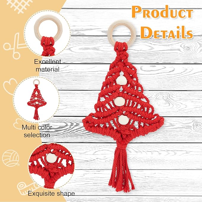 FREEBLOSS 3 Set Christmas Tree Macrame DIY Kit for Beginners Christmas Tree Hanging Ornaments for Holiday Wall Hanging