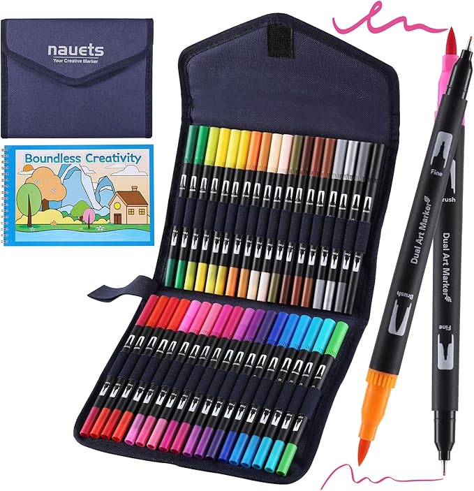 36 Colors Watercolor Markers with Coloring Book Set Brush & Fine Dual Tip No Bleeding Professional Paint Pens For Drawing Note taking Planner Calligraphy Journaling Card Making Art Supplies