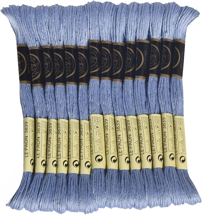 LE PAON Embroidery Floss, 14-Pack Six Strands 100% Long Staple Cotton Embroidery Thread, 8.7-Yard，Color Number：3839, Medium Lavender Blue