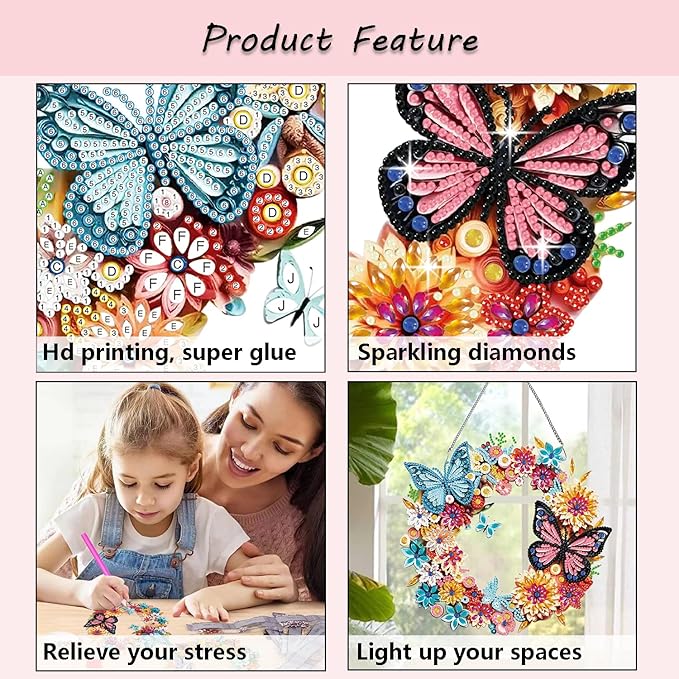 Muzagroo Art Garland Diamond Art Kits for Adults 5D Diamond Hanging Ornament Kits for Windows DIY Special Shaped Diamond Dot Kits Crystal Window Hanging Pendant 2PCS (Garland)