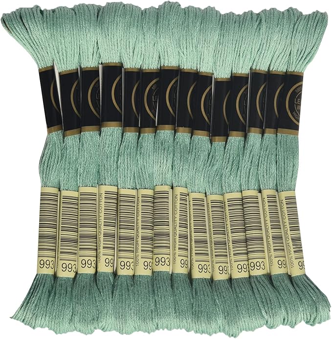 LE PAON Embroidery Floss, 14-Pack Six Strands 100% Long Staple Cotton Embroidery Thread, 8.7-Yard，Color Number：993, Light Aquamarine