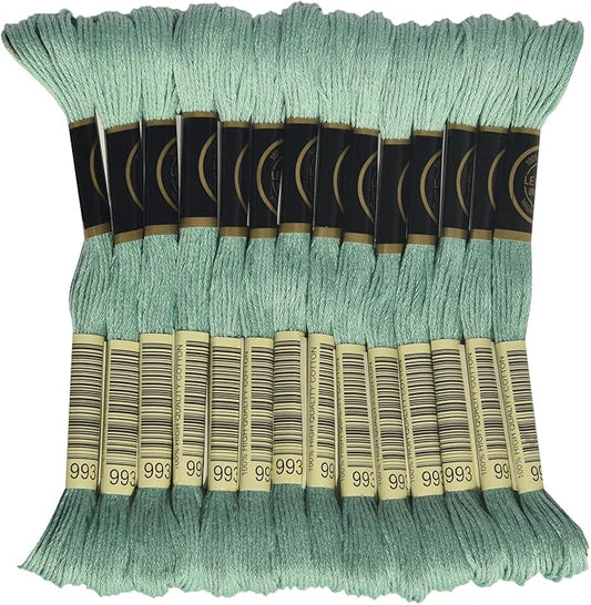 LE PAON Embroidery Floss, 14-Pack Six Strands 100% Long Staple Cotton Embroidery Thread, 8.7-Yard，Color Number：993, Light Aquamarine