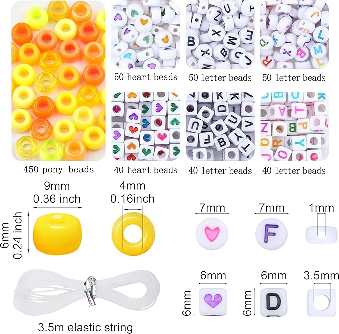 XIANNVXI 24Colours Yellow Pony Beads for Bracelet 720pcs Letter Yellow Pony Beaded for Jewelry Crafts Bracelet