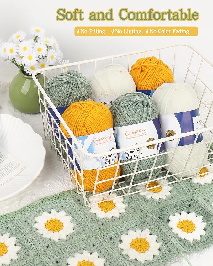Coopay Yarn for Crocheting Knitting, Crochet Yarns, 2 × 1.76oz - 120yds - 60% Cotton 40% Acrylic Blend Yarns, Granny Square Blanket Yarn (Elegant Green)