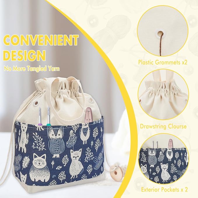 Crochet Bag, Handy Knitting Project Yarn Bag, Crochet Accessories Yarn Storage Organizer, Knitting Bags and Totes for Crocheting on The Go, 12.5x13x5''