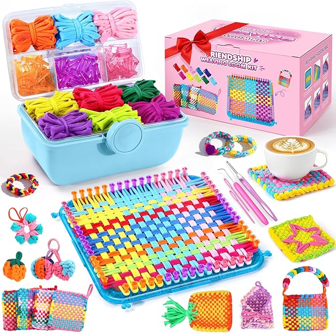 478 Pcs Weaving Loom Kit with Portable Case, Perfect for Making Handbags, Potholder Maker, Bracelet for DIY Crafters & Makers, Complete Craft Kit with Hooks, Gift for Christmas, Birthday,Blue