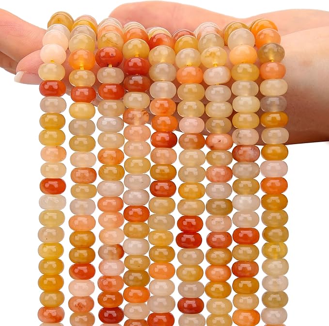 2 Strands (150PCs) Natural Golden Silk Jade Rondelle Beads, 5 * 8mm Gemstone Loose Spacer Abacus Disk Beads for DIY Bracelet Necklace Earrings Jewelry Making, Craft Supplies Beading Kit