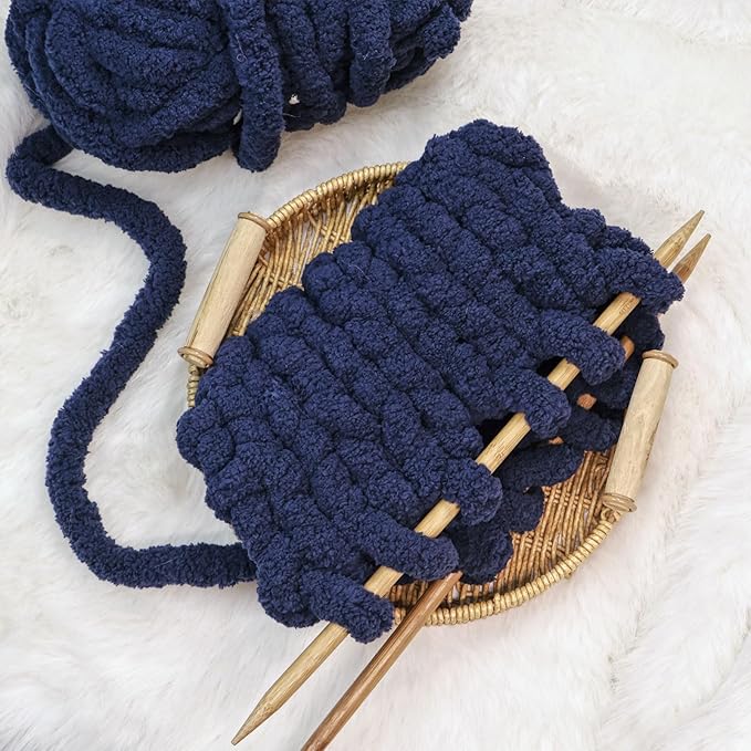 Tibetan Blue Chunky Chenille Yarn for Crocheting Bulky Thick Fluffy Yarn for Knitting,Super Bulky Hand Blanket, Soft Plush Yarn Crochet Carpet/Scarf/Cushion/ 8 Jumbo Pack(63.76oz/197.68yd