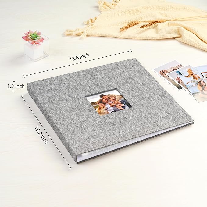 Mublalbum 12x12 Inch DIY Scrapbook Photo Album with 20 Plastic Sleeves 40 Pages Linen Cover 3 Ring Folder Binder for Wedding Baby Family and DIY Projects (Grey)
