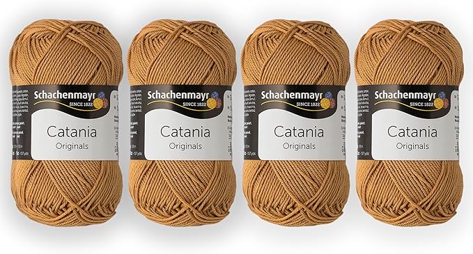 4 Skein/Pack Schachenmayr (SMC) Catania Originals Yarn, Each Ball 1.76 Oz (50gr) / 136 Yards (125 m), 100% Mercerized Cotton for Knitting and Crochet Yarn, Sport Weight, 179 - Camel