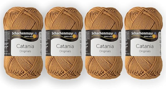 4 Skein/Pack Schachenmayr (SMC) Catania Originals Yarn, Each Ball 1.76 Oz (50gr) / 136 Yards (125 m), 100% Mercerized Cotton for Knitting and Crochet Yarn, Sport Weight, 179 - Camel