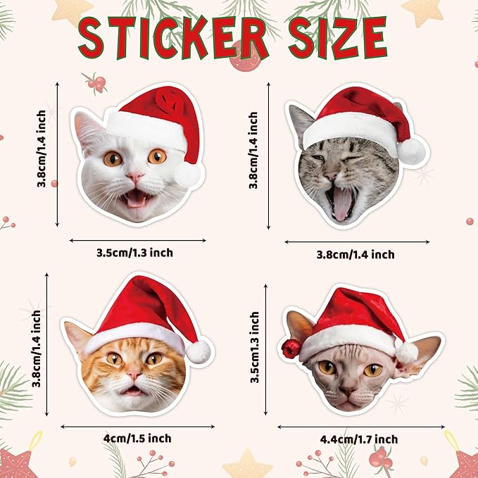 h1vojoxo christmas cat sticker rolls - 1000pcs christmas cat stickers for kids 16 designs xmas cute cats realistic stickers for craft water bottles holiday cute cats sticker for envelopes gift decor