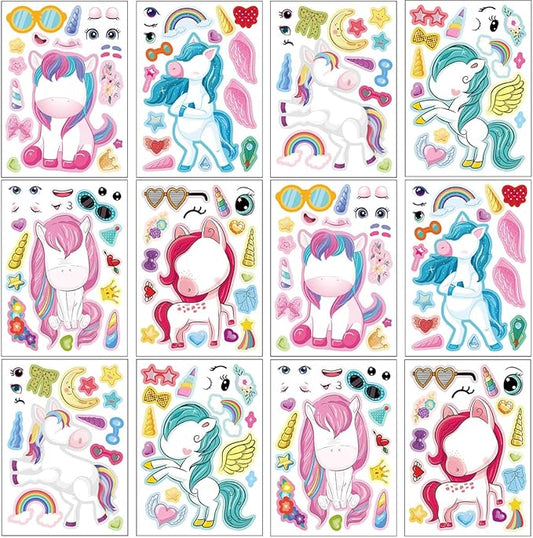 24 sheets 8.27''×5.9'' make your own unicorns stickers for kids toddlers, make a face stickers for kids party favors activities