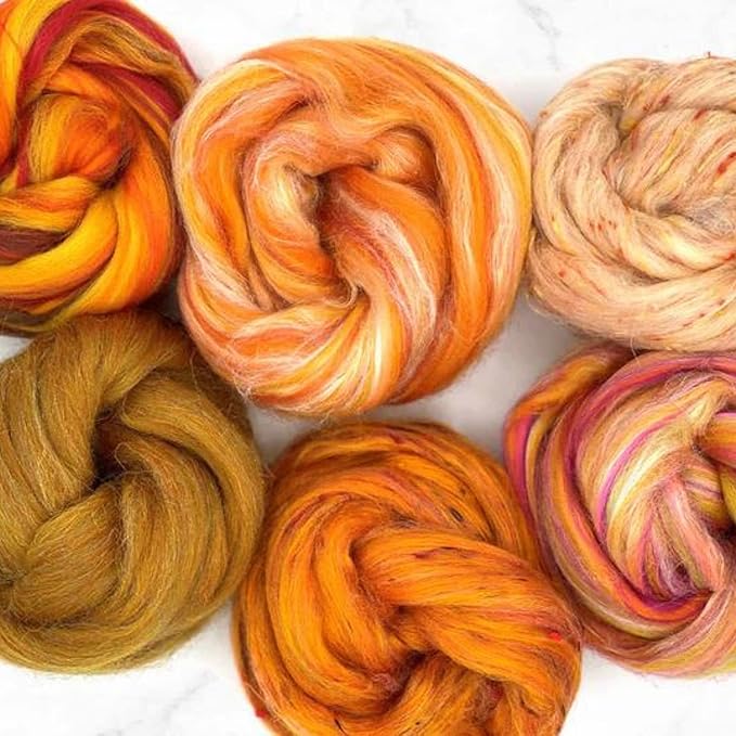 Revolution Fibers Zen Blend Collection | Luxurious Blends of Merino, Silk, Bamboo & Viscose | Base Crafting Fiber Blends for Spinning, Felting, Weaving & Tapestry (Orange Crush)