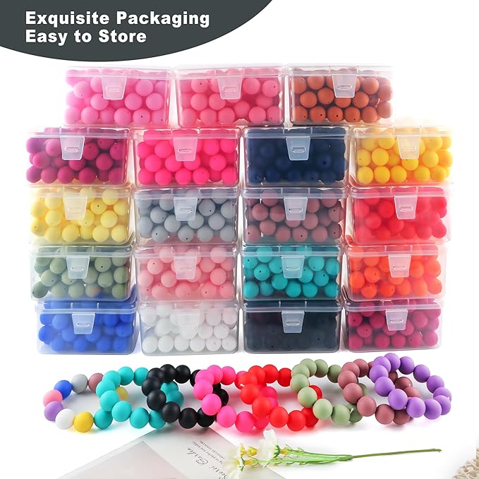 65Pcs 19mm Silicone Beads for Keychain Making Bracelet Necklace, Bulk Round Silicone Beads for Pens（Black）