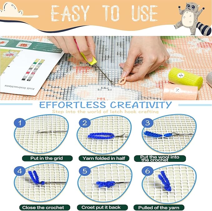 EMISTEM Latch Hook Kits for Adults - DIY Latch Hook Rug Kits, Crochet Kit for Beginners, Rug Making Kits with Printed Canvas, Gift Packaging. (Two Cats,16x21)